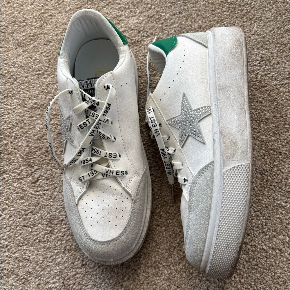 Vintage Havana Noy Fashion Platform Sneakers White Green Silver Star Size‎ 9